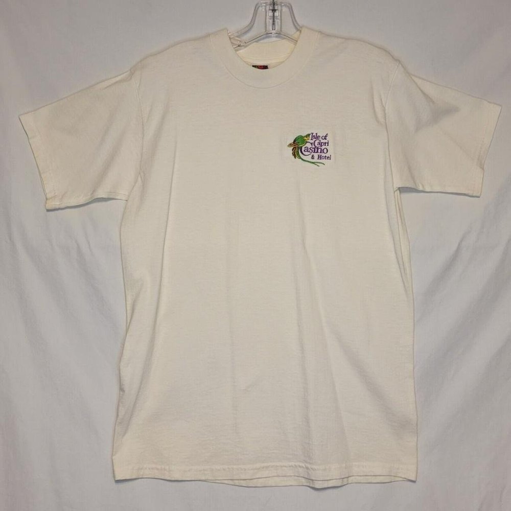 Isle of Capri Casino Embroidered Parrot Patch White Shirt Men's Medium M Vintage